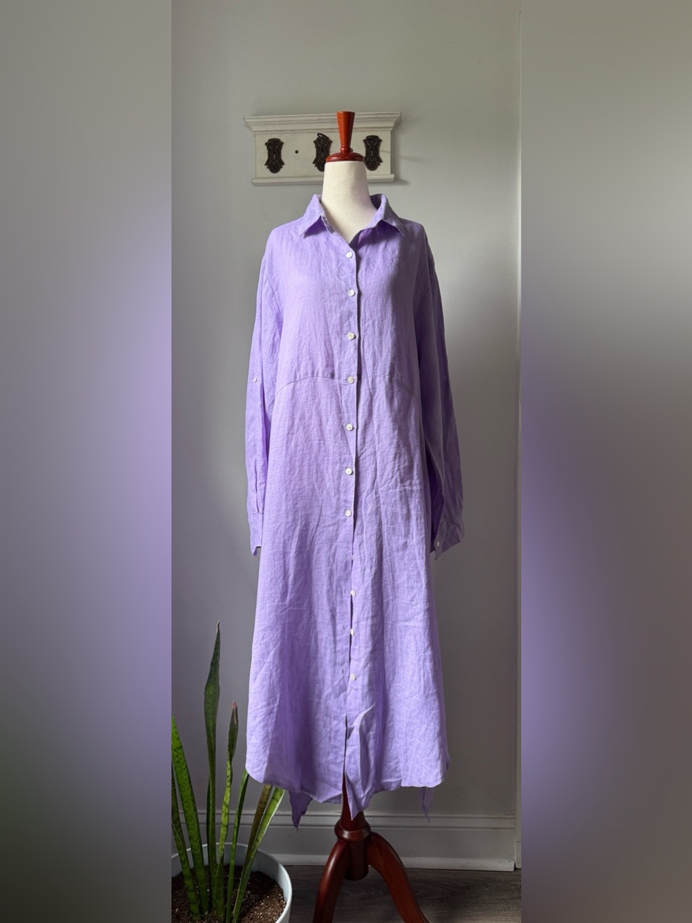 Perry Walker the Sydney Lavender Button-Front Maxi Shirt Dress - 100% Linen - Picture 2 of 11